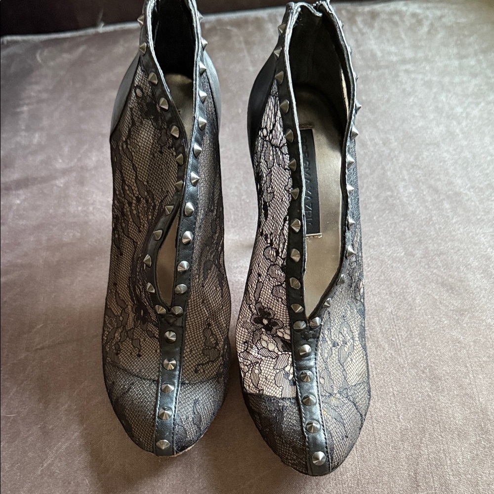 BCBGMaxAzria Black Lace Studded Heeled Boots